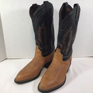 Tony Lama Pecan Taurus Shoulder Cowboy Boots Two Tone 6173 Mens Size 8 D USA